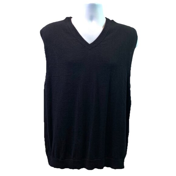 Structure Mens Sweater Vest 100% Merino Wool Black V Neck Preppy Sz XXL - Picture 1 of 7